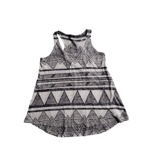 ENTI Womens Geometric Tribal Print Racerback Tank Top White Black Gray Size M